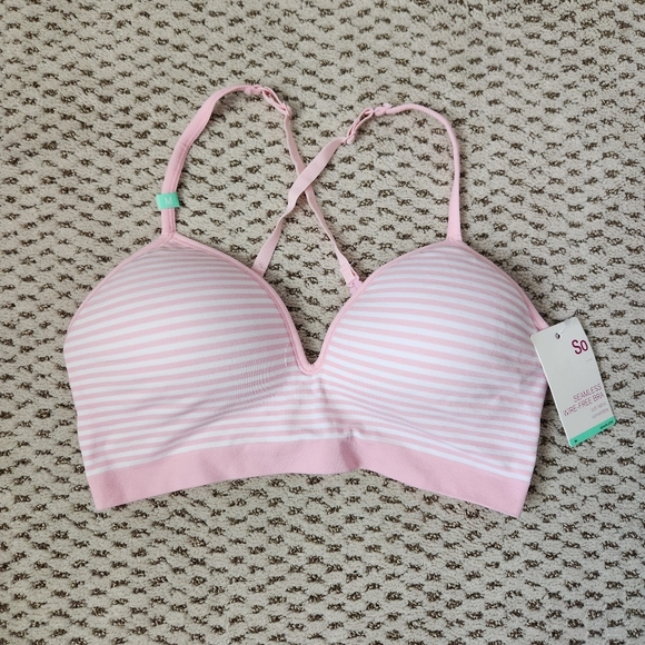 SO Striped White and Pink Wireless Padded Bralette - Picture 2 of 4